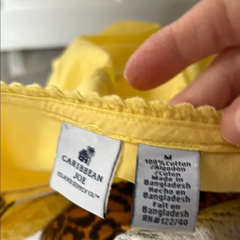 Caribbean Joe Yellow Puff Sleeve Blouse with Mandarin Collar