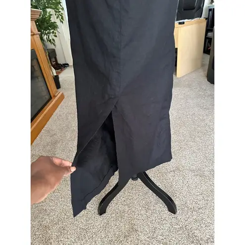 Black Elastic Waist Midi Skirt With Drawstring & Back Slit