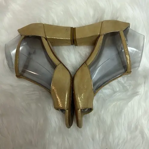 Milk & Honey Gold T Strap Leather Heels Size 7.5 A10