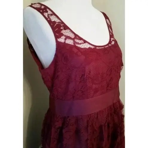 BB Dakota NEW  Burgundy Lace Pleated Skirt Sleeveless Midi Cocktail Dress 2