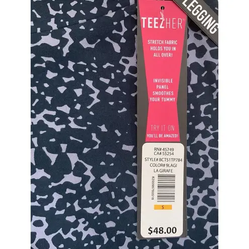 TeezHer Women’s Printed Leggings LA Giraffe Blue Size Small NWT Smoothes Slims