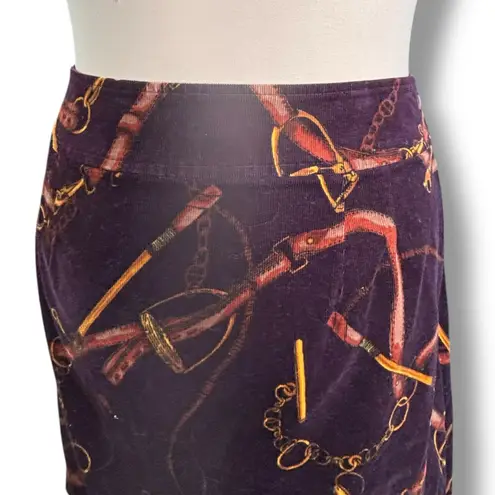 Vintage Y2K Talbots Equestrian Corduroy Mini Skirt Horse Bit Stirrup Print 14 Purple