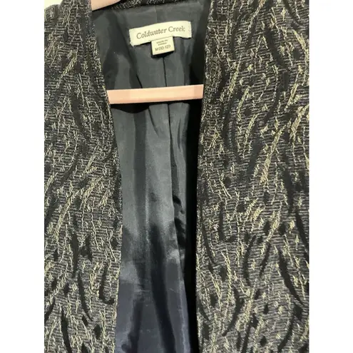 Coldwater Creek Woman’s Cold water Creek Size Medium Open Front Blue Gold Lined Blazer