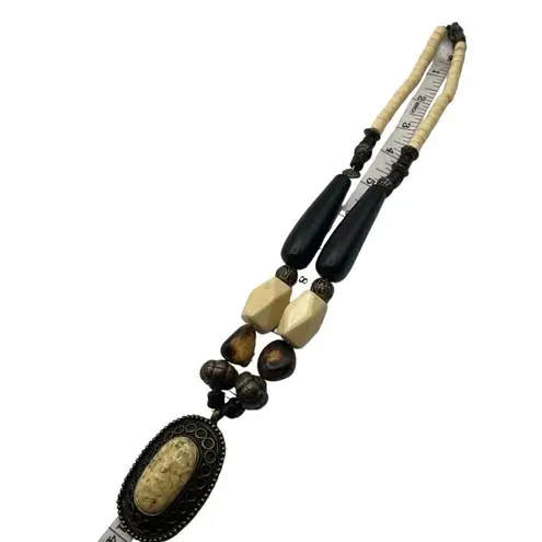 Bohemian Chunky Beaded Pendant Necklace Neutral Earthy‎ Hippie Statement Jewelry