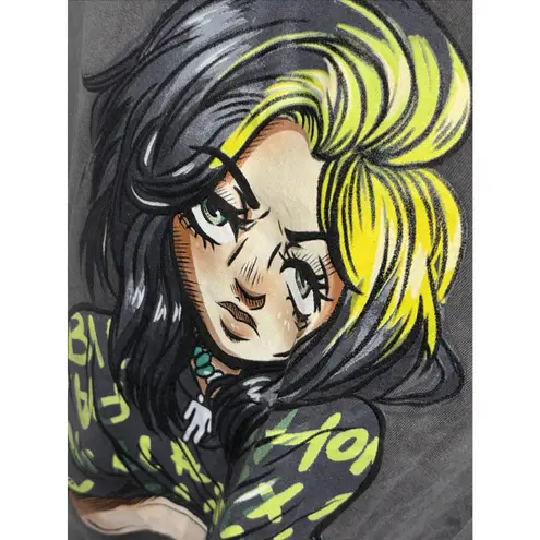 Billie Eilish Unisex Anime Graphic Crew Neck Casual Music Tee 100% Cotton Sz L