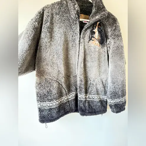 VTG Bear Ridge Dog Zip Up Bernese Mountain Dog Cozy Gray Fleece Jacket Size XS S