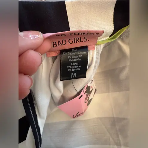 Vixen by Micheline Pitt Ghost Swing Skirt in Black and White Stripes Sz M Size M