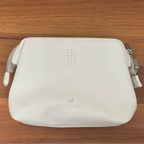 Swavorski SWAROVSKI White Faux Saffiano Leather Make-up Cosmetic Pouch