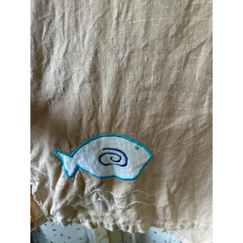 Liz & Jane Women's 100% Preshrunk Linen Embroidered Fish Applique Tunic Top S Tan