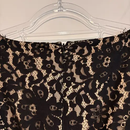 Eliza J Twofer faux wrap Lace Top Cocktail Dress nude black size 4 petite
