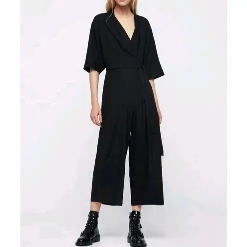Allsaints Laurel Black Wrap Jumpsuit Romper Medium Linen Blend