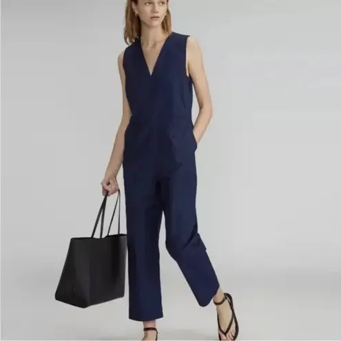 Everlane  Structured Jumpsuit V-Neck Sleeveless 4 Navy Blue Career Academia Fall