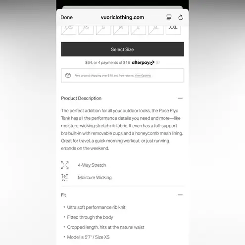 Vuori Pose Plyo Tank in the color Chia, size XS NwTs