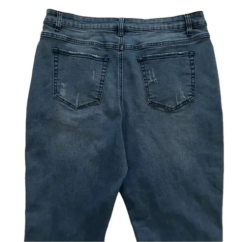 Tribal Jeans Distressed Stretch Raw Hem Side Red Stripe Ankle Jeans Size 12 Blue