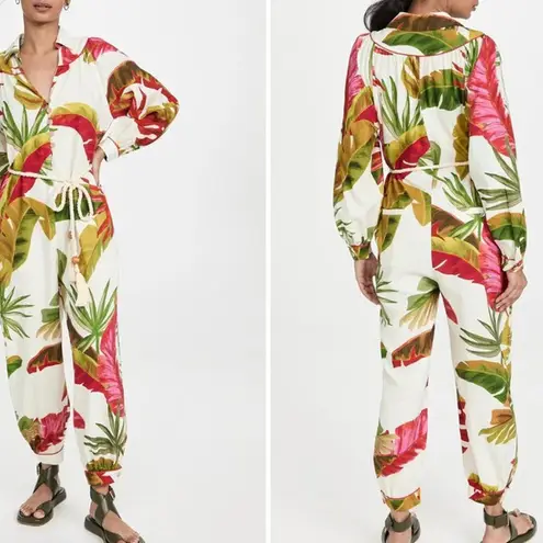 Farm Rio Spring Forest Jumpsuit Tropical Leaves Print Size Medium