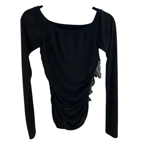 Dolce & Gabbana Y2K Long Sleeve Ruffle Side Top Black Semi Sheer Going Out Shirt