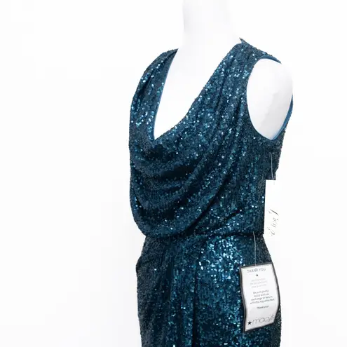 Eliza J Sequin Cowl Neck Sheath Dress in Teal – NWT Size 2