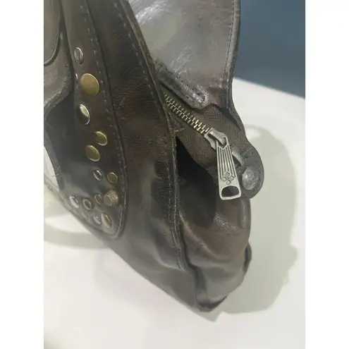 Patricia Nash Dark Brown Studded Ergo Satchel Italian Leather Top Handle Bag