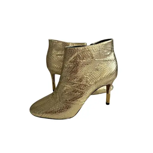 Pour La Victoire Gold Metallic Leather Ankle Boots Size 7