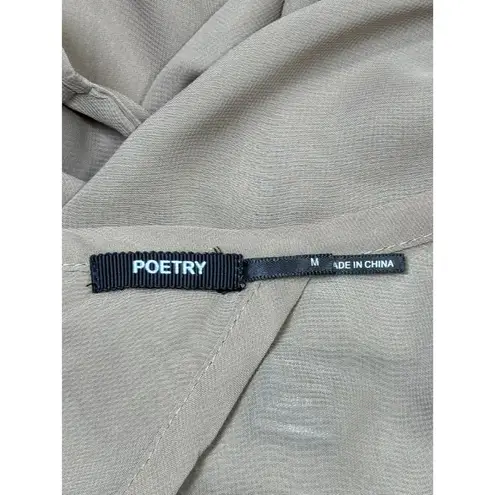 Poetry Size M Sheer Beige Open Back Blouse With Tie Waist & 3/4 Sleeves Womens