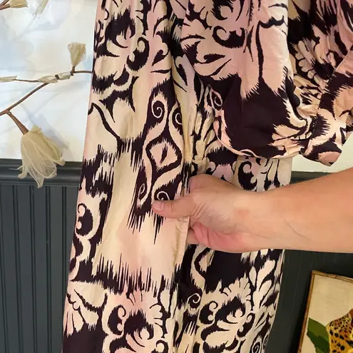 Never A Wallflower Ruffle Neck Damask Babydoll Cotton Mini Dress