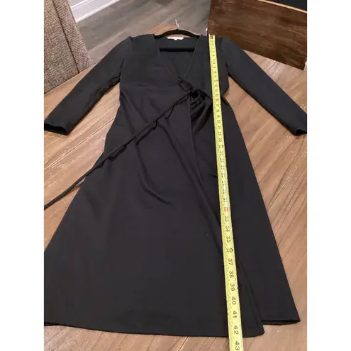Emerson Fry Ballet wrap midi knee length long sleeve fall Dress Black Ponte XXS