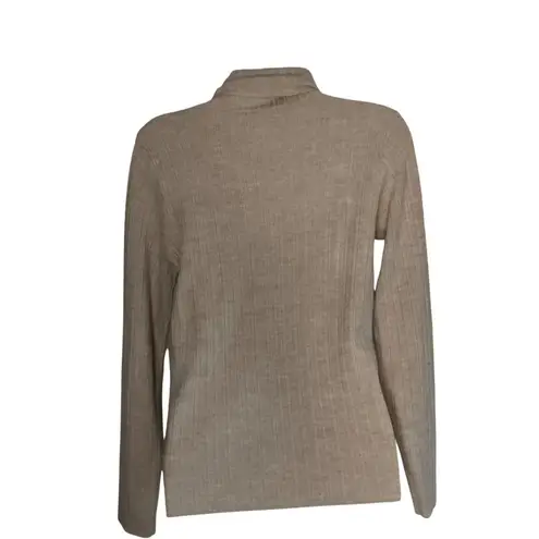 Halston Womens Medium Ribbed Turtleneck Sweater Extra Fine Merino Wool Beige Tan