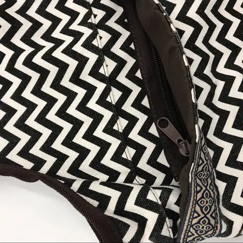 Chevron Purse with Angled Strap Zig Zag White Brown