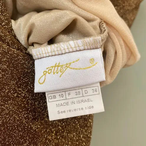 Gottex VINTAGE SQUARE NECK SEXY PINUP GLITTER BRONZE 1 PC BATHING SUIT S