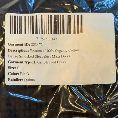 Quince NWT Womens 100% Organic Cotton Gauze Smocked Maxi Dress Black S