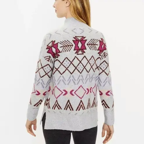 Lou & grey  Sweater Size XS Mock Neck Gray Fair Isle Tunic Winter Comfy Cozy - Image 2