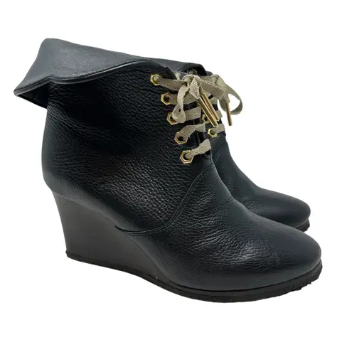 Chloé Chloe Kole Wedge Booties Boots Leather Lace-Up Black Size 36.5 US 6.5
