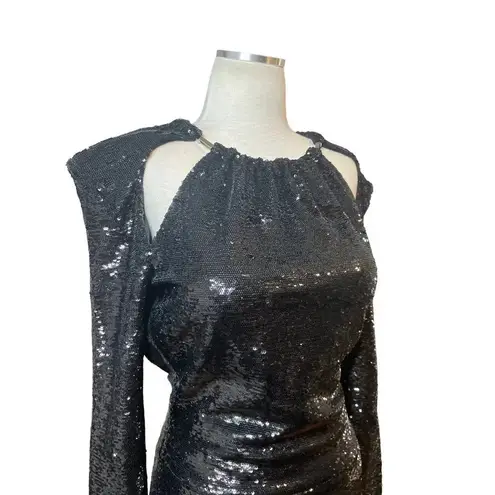 THE ATTICO Sequin Cut Out Chain Neck Gown in Black 42 4