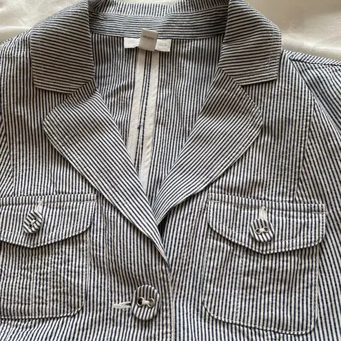 Charter Club Searsucker Capsleeve navy & White Cotton Utility Top S