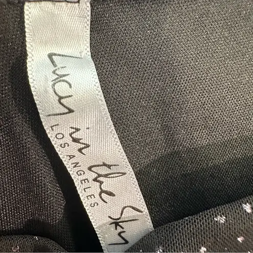 Lucy in the Sky  Black Glitter Polka Dot One-Shoulder Dress with Sheer Sleeve