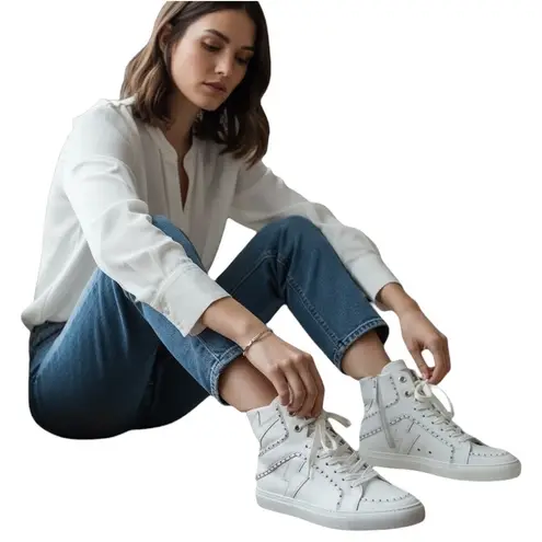 Zadig & Voltaire High Flash Studded Leather High Top Sneaker White Size 40