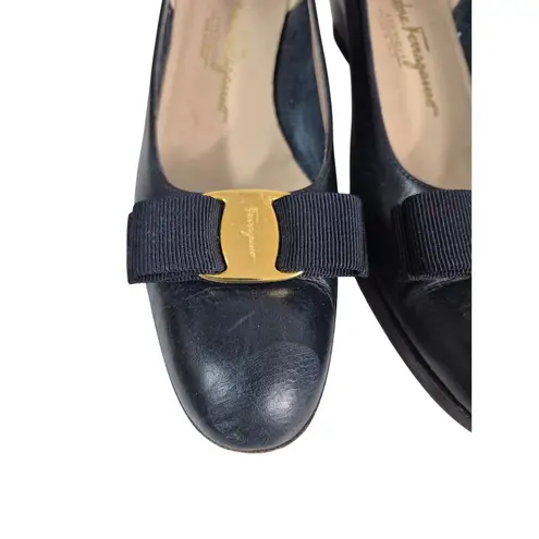 Salvatore Ferragamo VTG Low Heels Shoes Boutique Vara Blue Calf Sz 8.5 AAAA