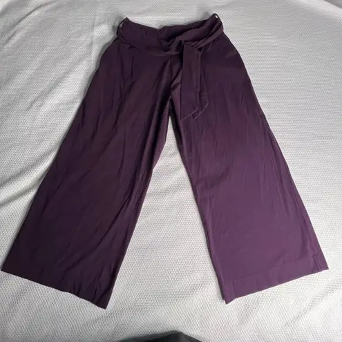 Pact Women's XL Purple Wide Leg Cropped Pants Tie Waist Organic Cotton Boho