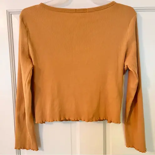 Splash Yellow Henley 3/4 Sleeve Fitted Crop Top