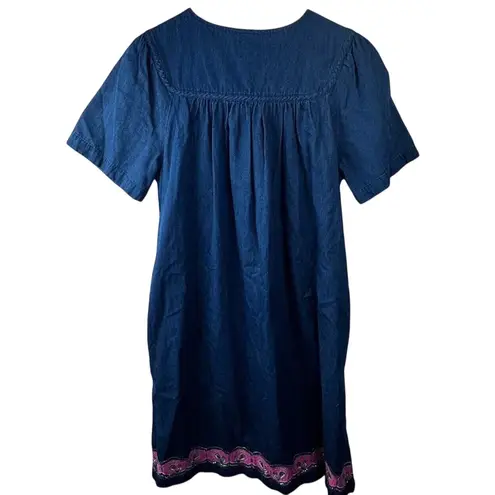 Go Softly Patio Embroidered Peacock Floral Denim Dress Size S Cotton Grandmacore Blue