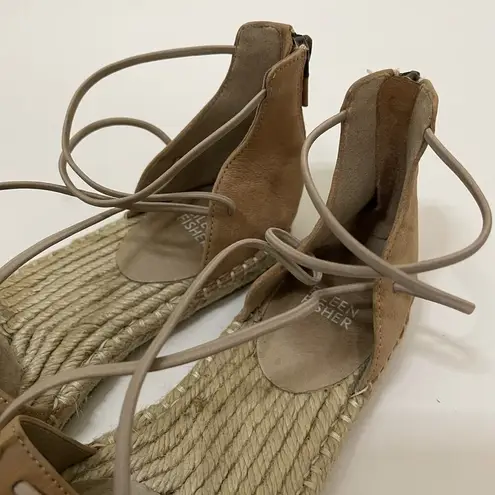 Eileen Fisher  Lace suede cognac brown leather espadrille sandals US 9