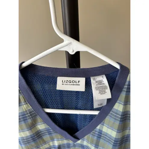 Liz Golf Women's Collared Mesh Lined Pullover Windbreaker Plaid Size Large Blue