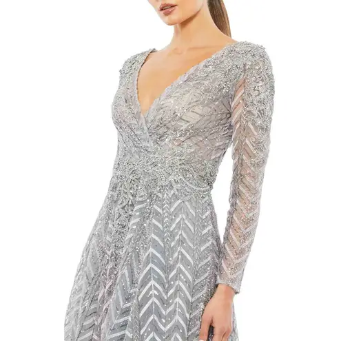 Mac Duggal 20189 Embellished Illusion Long Sleeve Wrap Over Gown Size 14