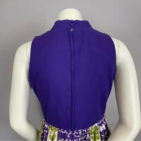 Tori Richard Vintage  Dress Hawaiian 70s Purple Green Honolulu Mod Tiki Barkcloth