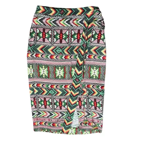 Farm Rio Anthro Women’s Yawanawa Aztec Print Amulet Linen Wrap Midi Skirt Sz S