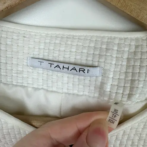 T Tahari Womens White Basketweave Tweed Jacket Sz XS Office Neutral Career