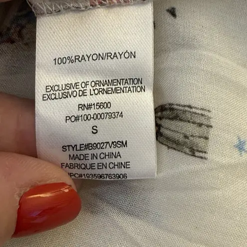 Democracy Womens White Llama Print Blouse Small Ruffle Sleeve Novelty Animals