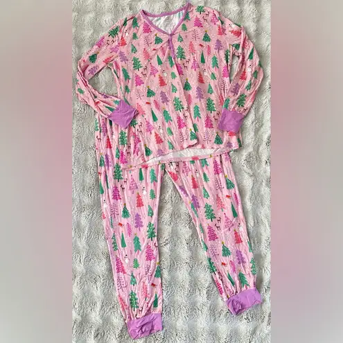 Little sleepies pink merry & bright Christmas holiday bamboo pajama set size XL