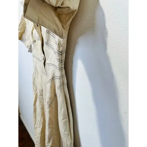 ROSETTA GETTY x RTR Beige Twill Collared Short Sleeve Bone Stitching Dress 0