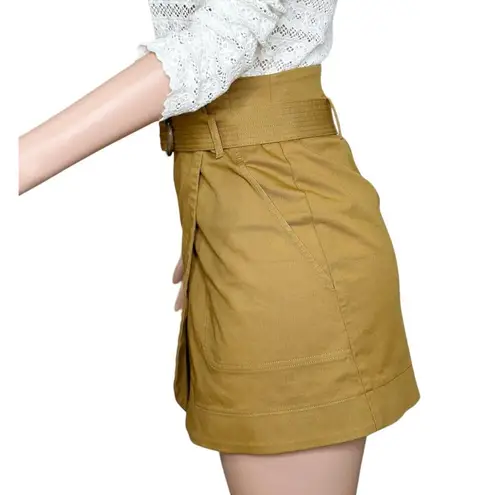 Sézane Leandra Cotton Twill Belted Wrap Mini Skirt, Camel, FR34/US2